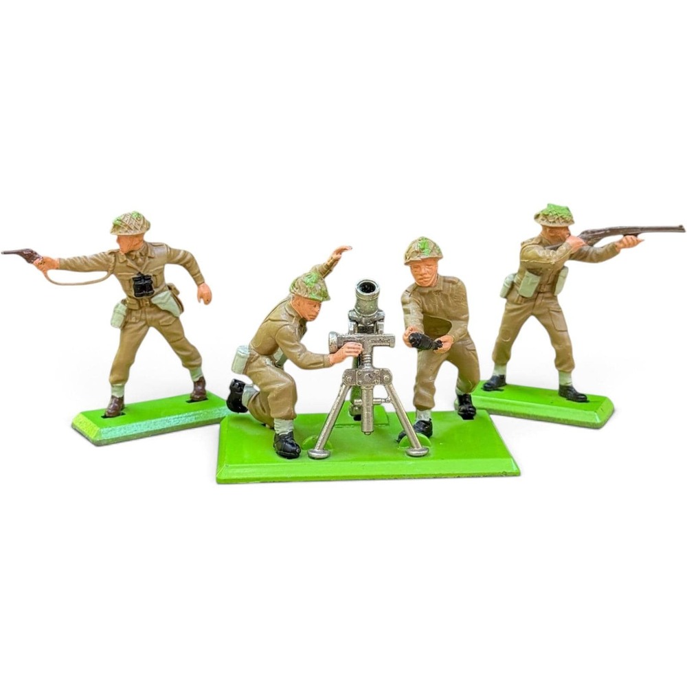 Britains Deetail Mortar Team British WWII Infantry Toy Soldiers Metal Base Lot 3